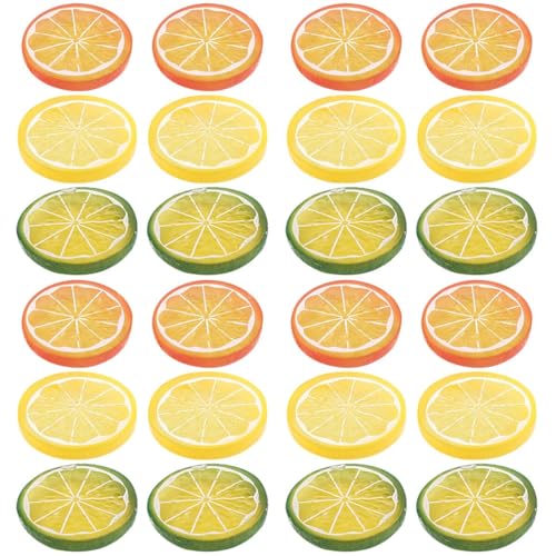 PRETYZOOM 24pcs Fake Lemon Slices: Artificial Fake Lemon Slices Props, Simulation Lemon Fruits Model for Summer Lemonade Party Decoration