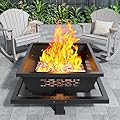 Auhilence 43" Large fire Pit, Square Outdoor Fire Pit with Pocker, Hight Quality Wood Burning Fire Pit for Camping, Backyard, Patio