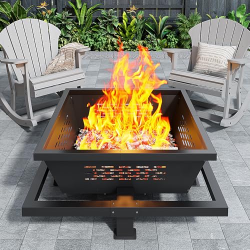 Auhilence 42' Large Fire Pit, Square Outdoor Fire Pit...