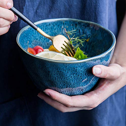 MKKSLR Zuppa di Riso Grande in Ceramica Scodella di Ramen Tagliatella di Pasta Creativa Insalata di Frutta Cereali Dessert Ciotole Forno Microonde Ciotola per mescolare sicura (Colore: Blu)