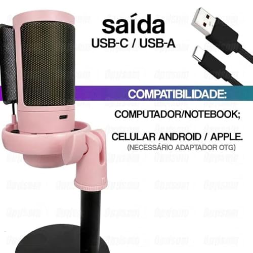 PROMOWORLD - Microfone RGB Gamer USB para PC MT1060R Captura Perfeita Voz Imersiva 7 Cores Luz Plug