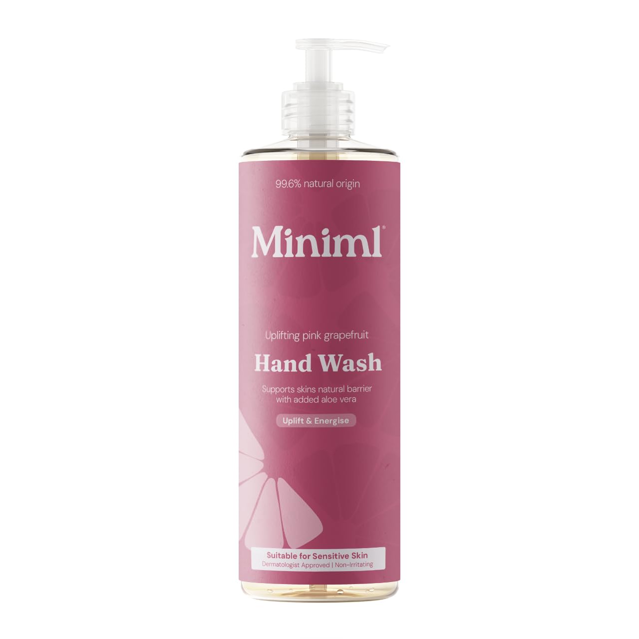 Miniml Natural Hand Wash - Uplifting Pink Grapefruit 400 ml, 99.6% Natural, Vegan & Cruelty-Free Liquid Soap for Sensitive Skin, Moisturising & Gentle Everyday Hand Cleansing