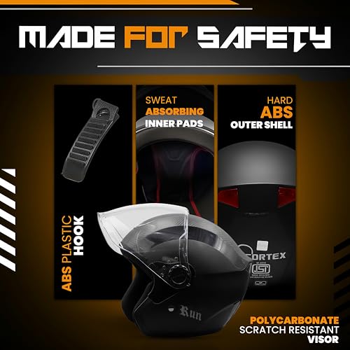 Image of Cortex Run Half Face Helmet Matt Finish with Scratch Resistant Curved Polycarbonate Visor, Hard ABS Shell Helmet for Men and Women | Clear Visor, Lightweight