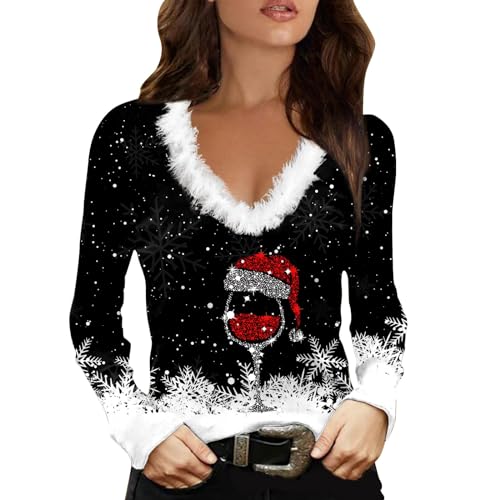 MJGkhiy Felpa Natalizia da Donna Elegante Natalizio Magliette con Scollo