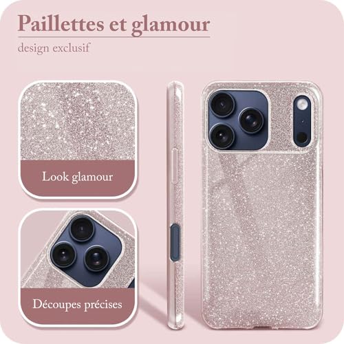 Coque iPhone 17 Pro Max rose à paillettes ONEFLOW fine en TPU