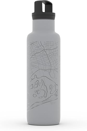 Miniatura 368 de Well Told Botella de agua aislada con mapa Chicago Illinois, grabado de acero inoxidable (21 onzas, gris muelle) botella aislada de mapa