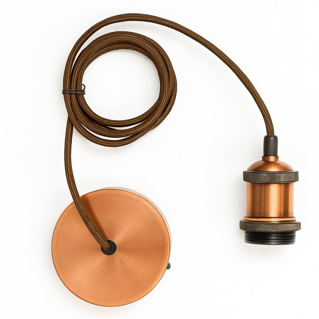 Cgc Lighting Copper Indoor Ceiling Adjustable Suspended Pendant And Matching Ceiling Rose Light Fitting E27 Lamp Holder (Copper)