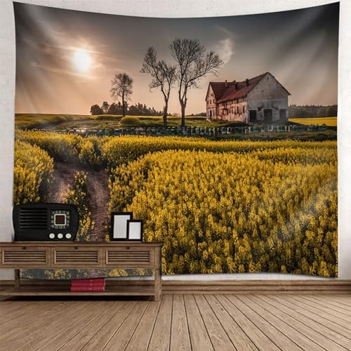 Tapisserie murale motif paysage naturel jaune 150x150cm pour salon et chambre