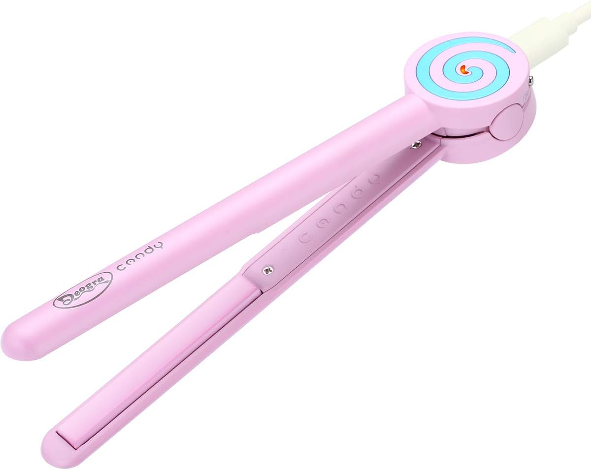 Mini Hair Straightener for Short Hair, USB Pencil Flat Iron for Pixie Haircut, 4/10 Inch Travel Size Small Straightening Iron with Tourmaline Ceramic Floating Plate, Portable Curling Iron Pink