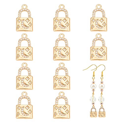 Dijes de candado de latón dorado CHGCRAFT con diamantes para collares de moda