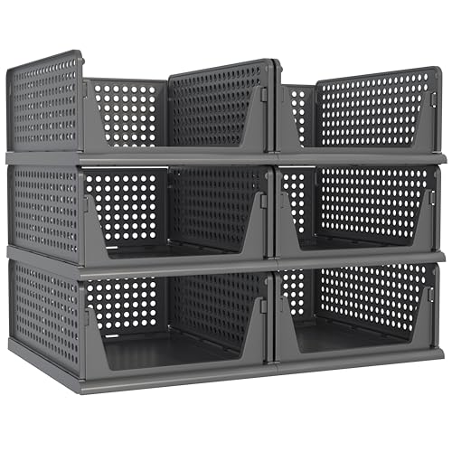 Pinkpum 6 Pack Closet Organizer Storage Bins Stackable Plastic Drawer Shelf