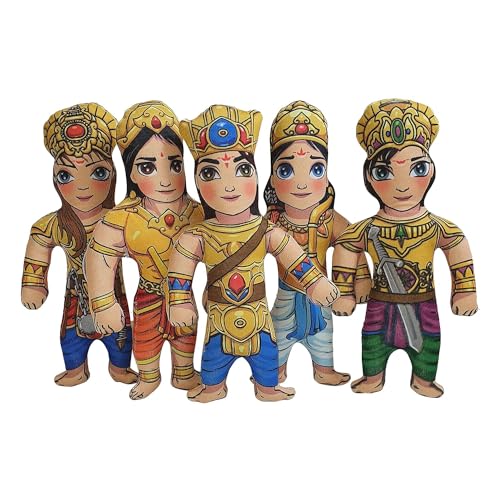 Image of Panch Pandav Soft Toy Set - 5 Stuffed Dolls for Kids & Babies | Mahabharat Plush Toys for Boys & Girls | Washable Devotional Toys for Children