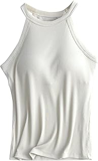 Womens Solid Color Sleeveless Halter Tank Tops with...