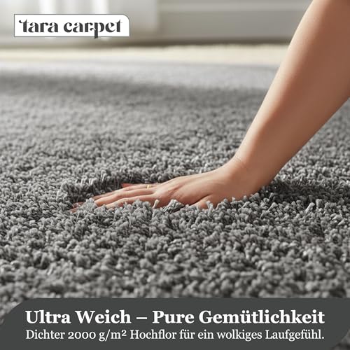 Taracarpet Shaggy Teppich Wohnzimmer Venezia Hochflor Langflor Teppiche modern Anthrazit 060x090 cm