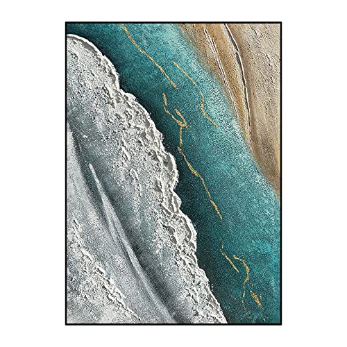 Tableau bleu vagues 3D peint à la main pour villa chic