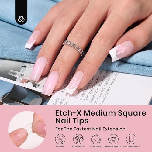 Image of Beetles Gel Nail Tips Etch-X, Square Medium, 288Pcs 12 Sizes Pre-Etched