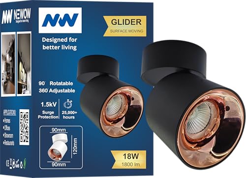 Image of NW 18W Glider SF Moveable Black with Rose Gold Aluminium 360 Degree Adjustable Cylindrical Shape LED Surface Light | COB Light | Wall Light | Spot Light | Light Color- Natural White (Pack of 1)
