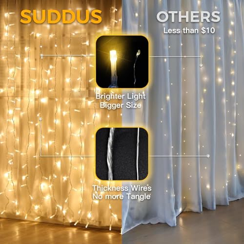 suddus Curtain Lights for Bedroom, 200 Led Hanging String Light Outdoor, Fairy Curtain Lights Indoor for Christmas, Dorm, Wall, Backdrop, Window, Wedding, Party, Birthday Decor, Warm White - Image 4