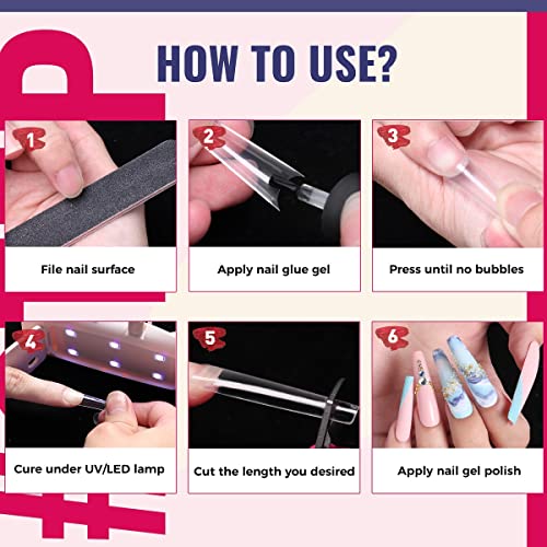 Nail Gel Glue x Nail Tips Kit - ECBASKET Gel Glue x Nails Kit with 15ML 4 in 1 Nail Glue Gel 500Pcs Coffin Clear Nail Tips Mini Nail Lamp Nail Cutter Nail Files DIY Nail Art