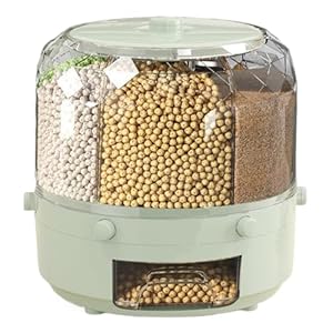 Dry Food Storage Bin – Rotating Grain Holder System, Airtight Kitchen Ingredient Dispenser Tank, Moisture Proof Household Organizer | Bulk Rice Cereal Flour Oats Preservation Container For Home Use