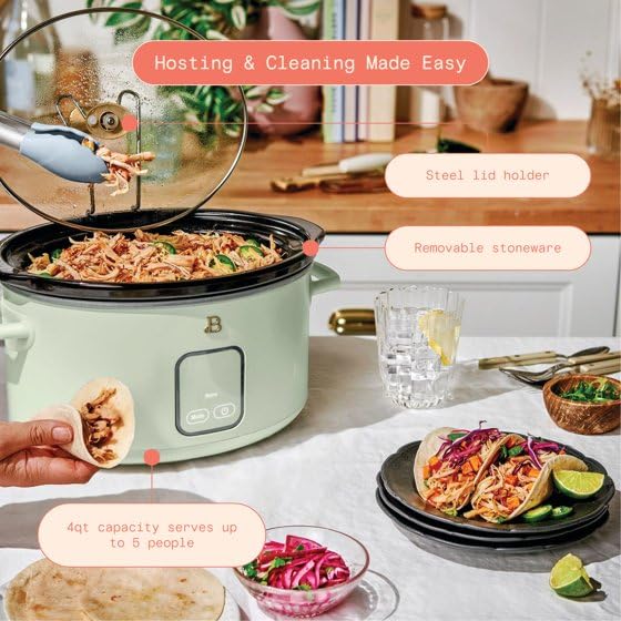 Beautiful-4Qt Slow Cooker with Touch-Activated Display, (Sage Green) by Drew Barrymore