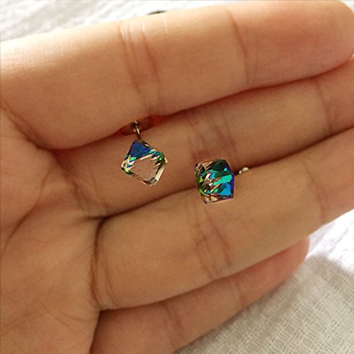 Amor Spes Color Change Crystal Square S925 Sterling Silver Stud Earrings Women Girl Gifts (Color Change) #TOP3