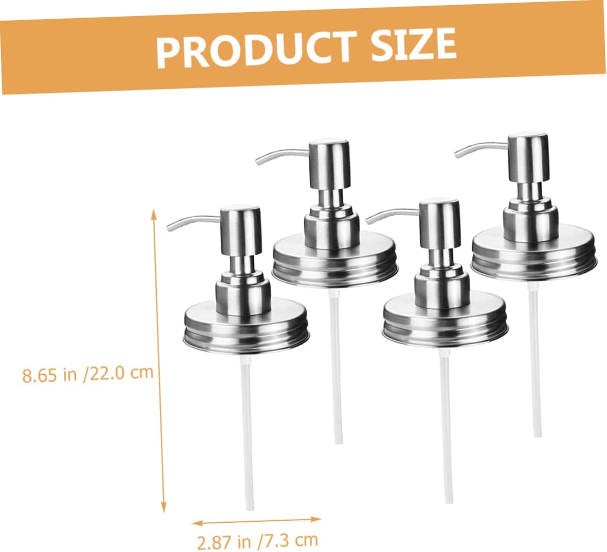 4pcs Soap Dispenser Head Replacement Pump Lotion Pump Replacement Lotion Dispenser Head Stainless Steel Pumps Bubble Soap Mason Jar Lid 304 Stainless Steel Liquid Accessories 16oz