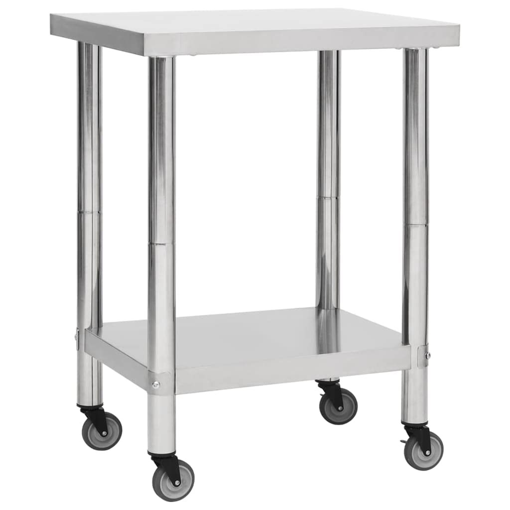 Mesa de trabajo de cocina con ruedas, 80 x 45 x 85 cm, de acero inoxidable, encimera de gastronomía con estante inferior para cocina, restaurante, catering, bocadillo, hotel y comercios