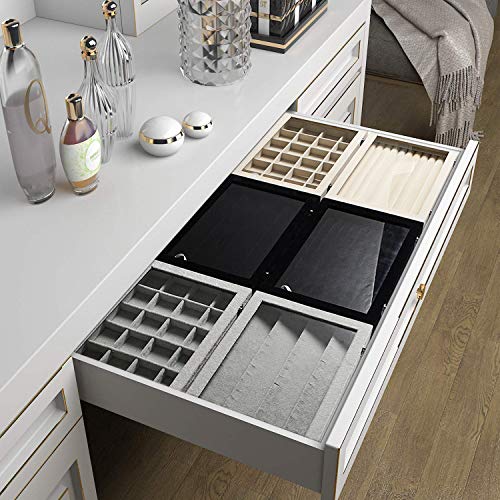 Frebeauty Rings/Earrings Organizer Tray With Clear Lid 10 Slots Velvet Drawer Insert Jewelry Storage Box With Transparent Glass Lid Jewelry Display Case Showcase Gift For Girls Women (Grey, 10 Slots) #TOP6