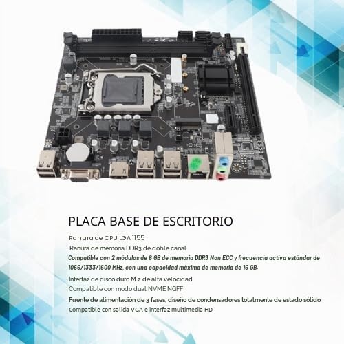 Placa Base de Escritorio Placa Base Micro ATX para LGA 1155 Socket I3 I5 I7 DDR3 M.2 NVMe NGFF 6 USB2.0 100 Mbps LAN para Computación y Juegos de Alto Rendimiento