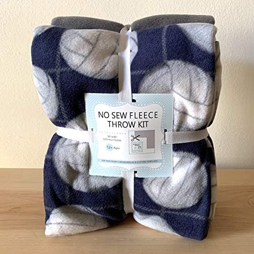 YourFleece Volleyball No-Sew Throw Fleece Fabric DIY Blanket Making Kit, Make Your Own, Anti-Pill, Navy, 50x60 inches