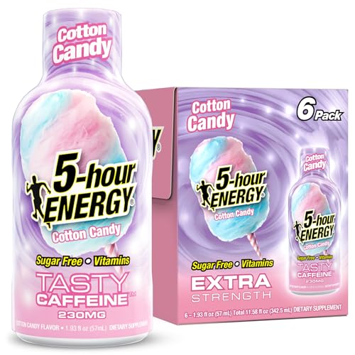 5-hour ENERGY COTTON CANDY Flavor 6 Count 1.93 Fl Oz Energy Shot Extra Strength Amino Acids B Vitamins Sugar Free and Zero Calories