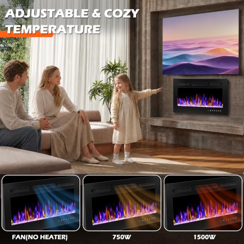 Image of 30 inch Electric Fireplace Wall Mounted and Recessed 750 /1500w W /Remote Control