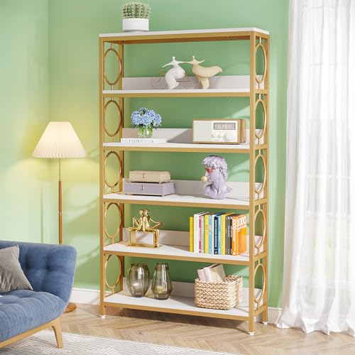 Tribesigns-White-Bookshelf-712-Tall-Bookcase-6-Tier-Modern-Wooden-Bookshelf-with-Metal-Frame-Freestanding-Open-Storage-ShelvesDisplay-RackShelving-Unit-for-Office-Bedroom-Living-Room-1PC