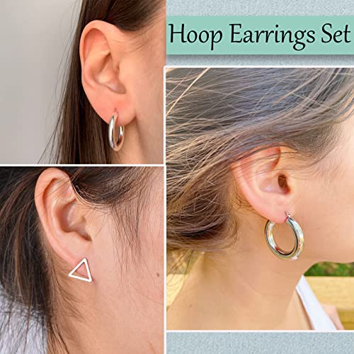 38 Pairs Silver Hoop Earring Sets For Women, Boho Dangling Earrings Pack, Acrylic Assorted Jewelry For Gift #TOP2