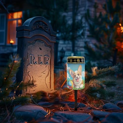 Image of Sweet Corgi Light for Prayer Cemetery Solar Lights for Grave Cemetery Decor Candle Lamp Waterproof Solar Power Light Eternal Lights for Graves Cemetery Memorial Gift 2 PCS