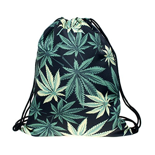 Loomiloo Beutel Black Weed Beutel Marihuana Gras Hanf Blatt Blüte Verschiedene Modelle Beutel Turnbeutel Sportbeutel Sack Print Sack String Bag Jute Beutel BBW (Black Weed)
