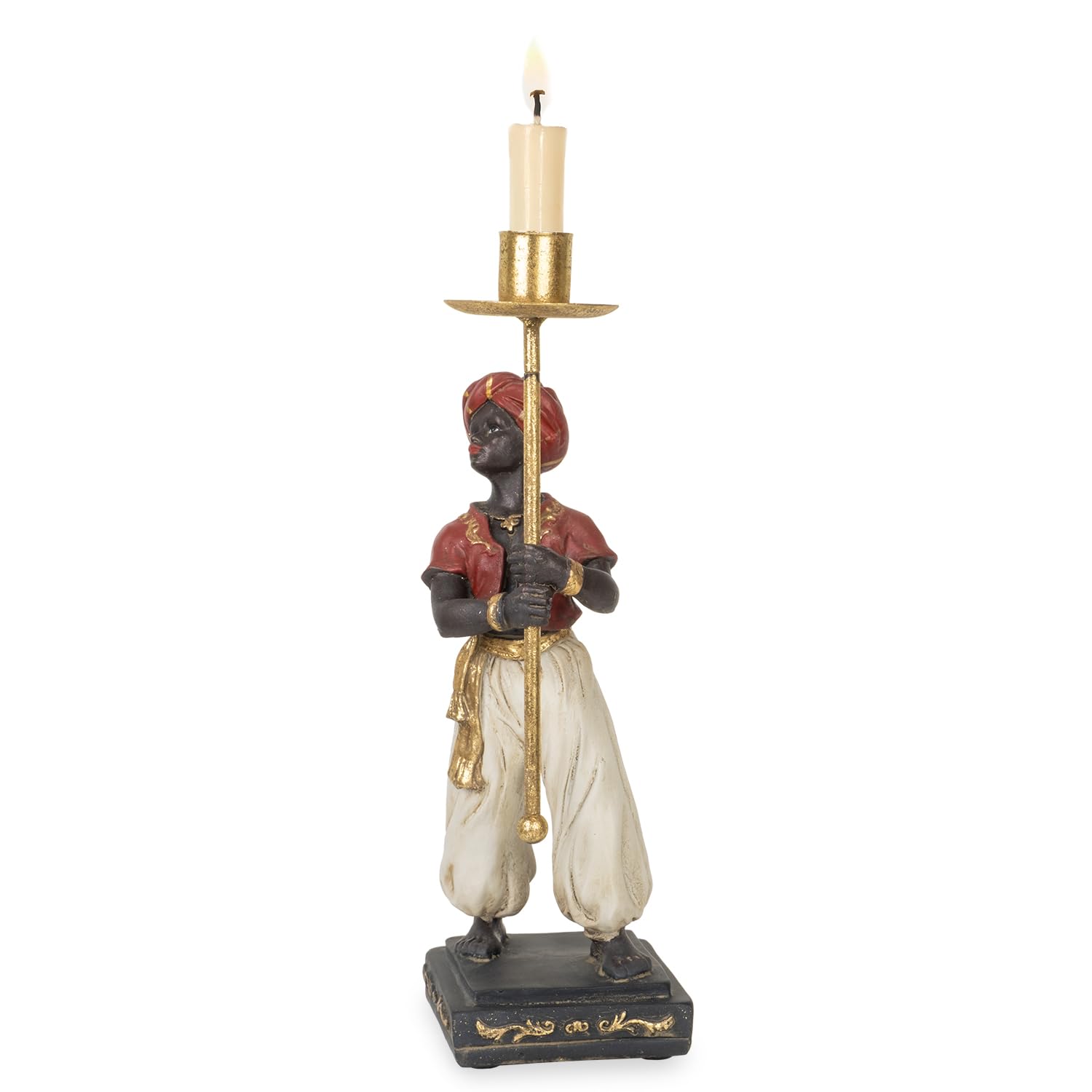 Moritz Portacandele orientale Figura 13 x 9 x 27 cm - Figura decorativa con supporto dorato - Portacandele in poliresina in stile esotico per tavolo o comò