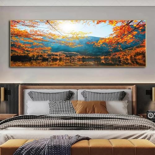 Affiche de peinture de lac de montagne grand format impression sur toile art mural 60x180 cm