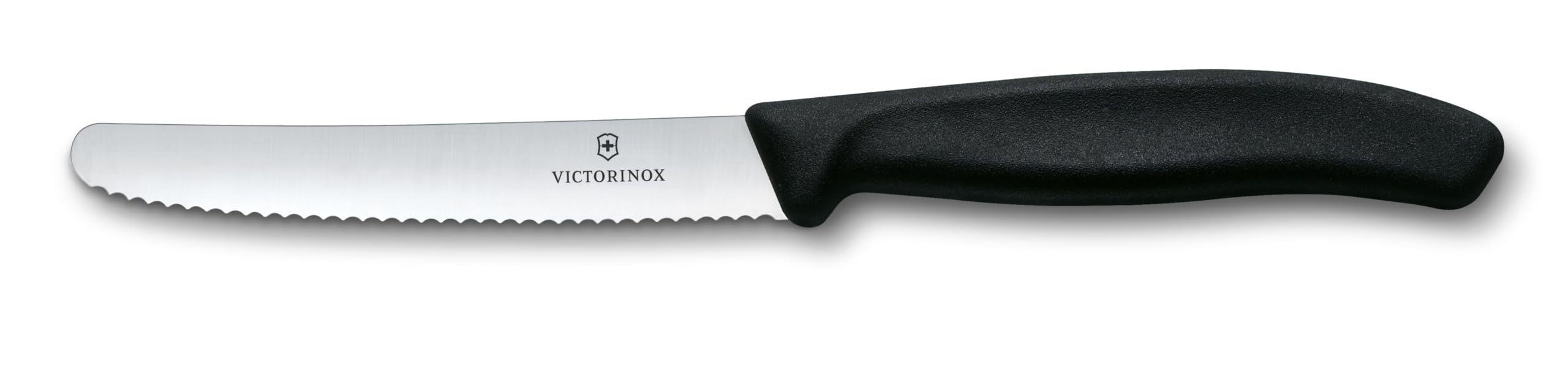 Besuche den Victorinox- Victorinox Swiss Classic, Frühstücksmesser, Brötchenmesser, Scharfe Klinge, Wellenschliff, 11 cm, Kunststoffgriff, Rostfreier Stahl, Set 6teilig, Schwarz in use