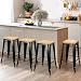 ZENY Set of 4 Metal Bar Stools 26" Counter Height with Wooden Seat Stackable Indoor/Outdoor Barstools, 330 lbs Capacity