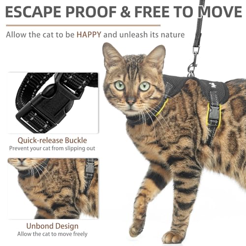 PUPTECK-Cat-Harness-and-Leash-Set-Escape-Proof-Reflective-Adjustable-Soft-Mesh-Kitten-Vest-Harness-for-Walking-Travel-Black-S