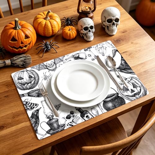 WRAPAHOLIC 30 Sheets Black Halloween Paper Placemats Set - 11 x 17 Inch Spooky Pumpkin Skeleton Witches Disposable Table Mats for Halloween Creepy Fall Decorations Dining Table Home Kitchen by WRAPAHOLIC - Used condition - Image 4