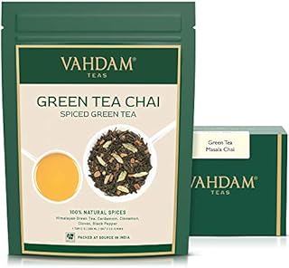 Green Tea Masala Chai Tea Loose Leaf - (50 Cups), 3.53oz - Perfect Blend of Natural Green Tea Leaves, Cinnamon, Cardamom, Cloves & Black Pepper - Traditional Green Spiced Chai Tea Recipe