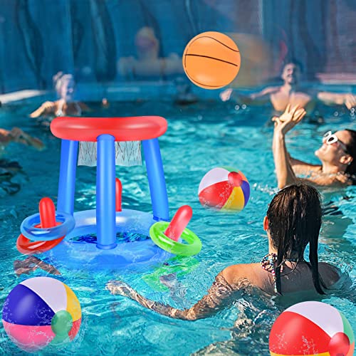 Herefun Aufblasbares Basketball-Set, Pool-Basketballspielzeug, Basketballreifen und Ball und anderes Zubehör, Sommer, Spielzeug-Set für Erwachsene, schwimmendes Spielzeug (Stil 1)