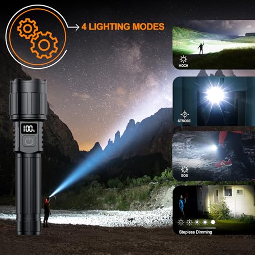 Relybo LED Flashlight Rechargeable 20000 High Lumens, Long Range & 12H Runtime | Super Bright Flashlights USB C, Stepless Dimming with LCD Display High Powerd Flash Light for Home Camping Emergency — view 4