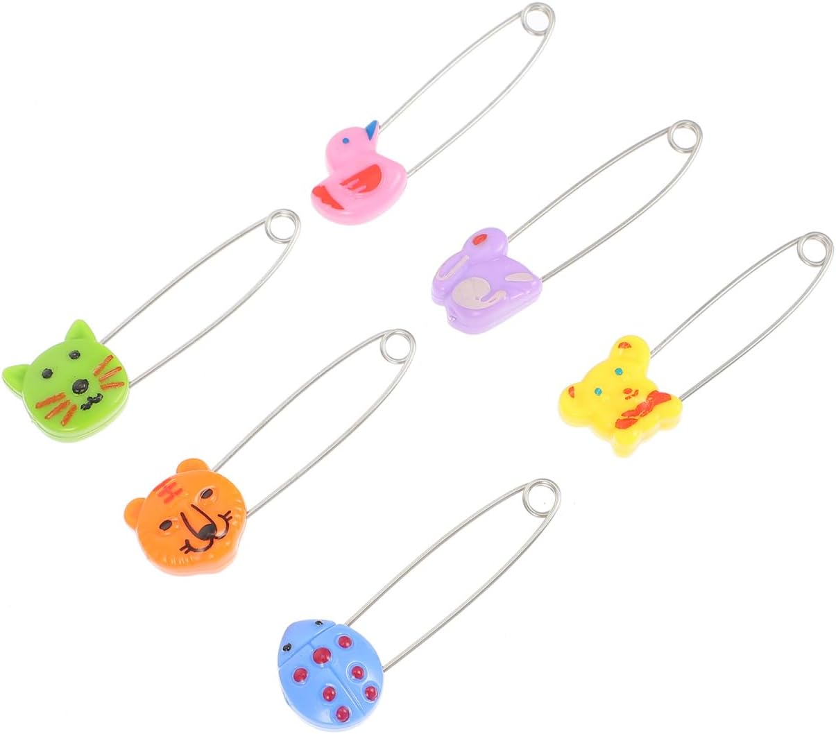 Baby Diaper Pins for Cloth Diapers 2.16 Inch Long Plastic Head Safety Pins Adjustable Animal Design Leak Proof Fasteners for Newborns and Toddlers Secure Diaper Holders 30 Pack