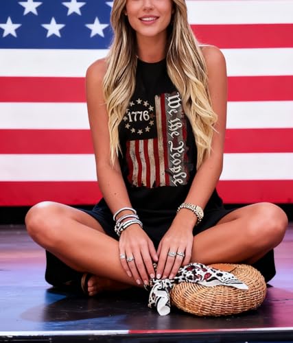 Image of jusgai 250 Anniversary USA Dress for Women American Flag Tank Dresses 4th of July Patriotic Sundress