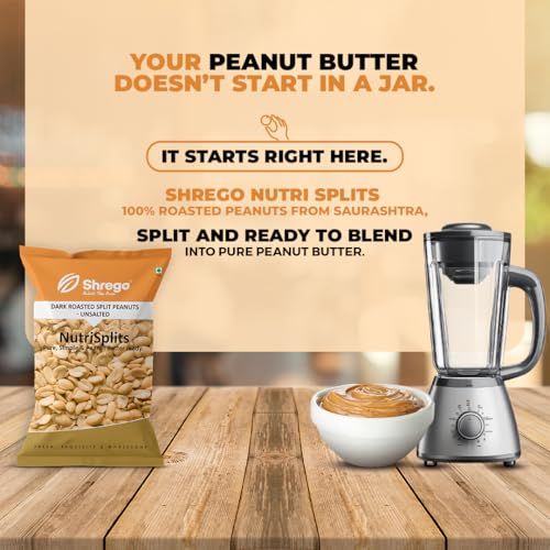 Image of Shrego NutriSplits Dark Roasted Split Peanuts (Unsalted) | Ready-to-Blend | High Protein, Gluten-Free | Peanut Butter Ready | No Added Oil or Salt | 1000 g