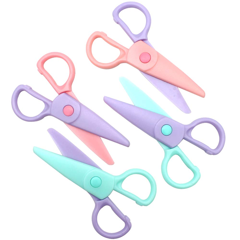 Children Safety Scissors of 4 Pack, Pre-School Training Scissors Art Craft Scissors, Righty and Lefty Friendly